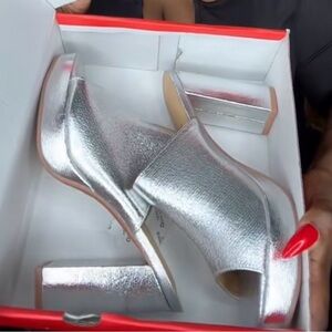 Silver Women's Block Heel Shoes